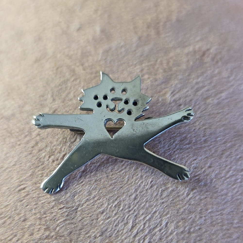 Vintage 925 Sterling Silver Cat Brooch